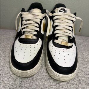 Nike Air Force 1 low Black, White, and metallic Gold